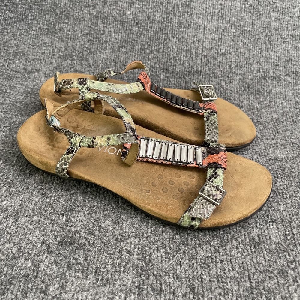 Vionic Navassa T-Strap Sandals Womens Sz 9 Snakeskin Embellished Orthotic